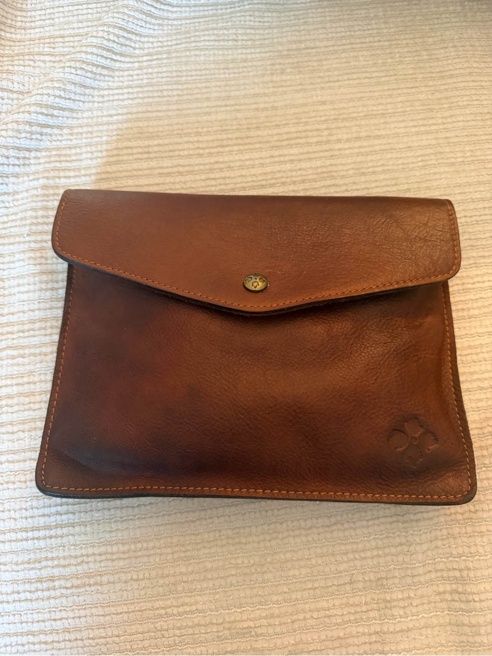 Patricia Nash Rich Brown Italian Leather Envelope Clutch 10x7.5
